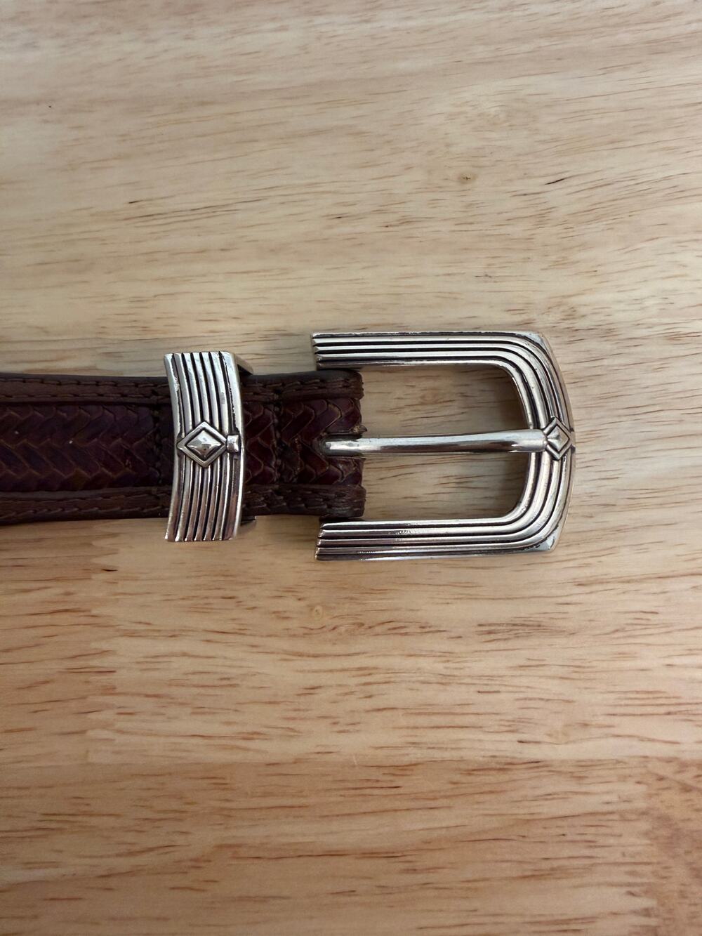 Onyx by Brighton Men’s Brown Leather Belt Size 34 Silver Buckle Western